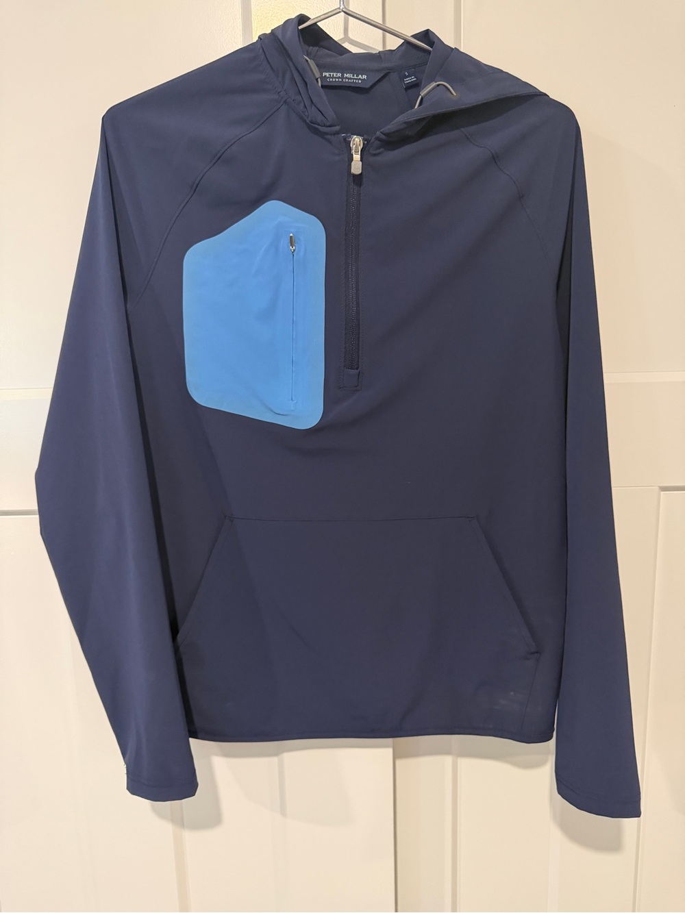 Peter Millar Navy Quarter Zip Hooded Windbreaker